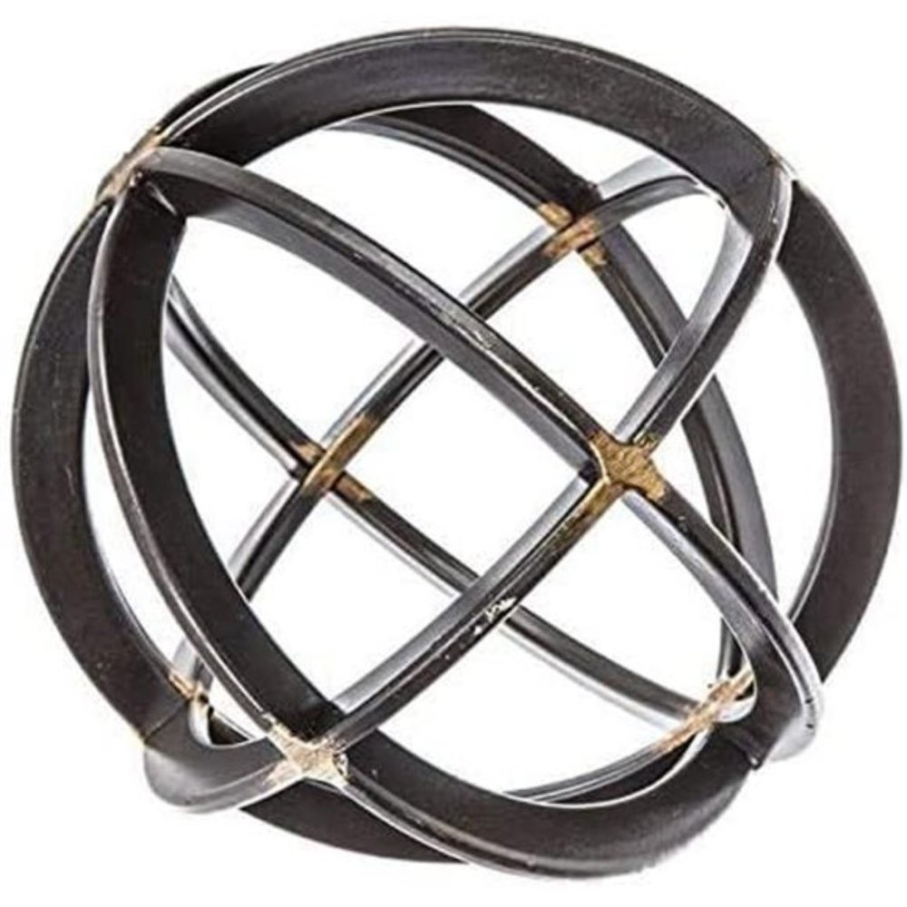 Metal Decorative Sphere for Home Decor - Black & Gold, Hand Painted,Modern Decor